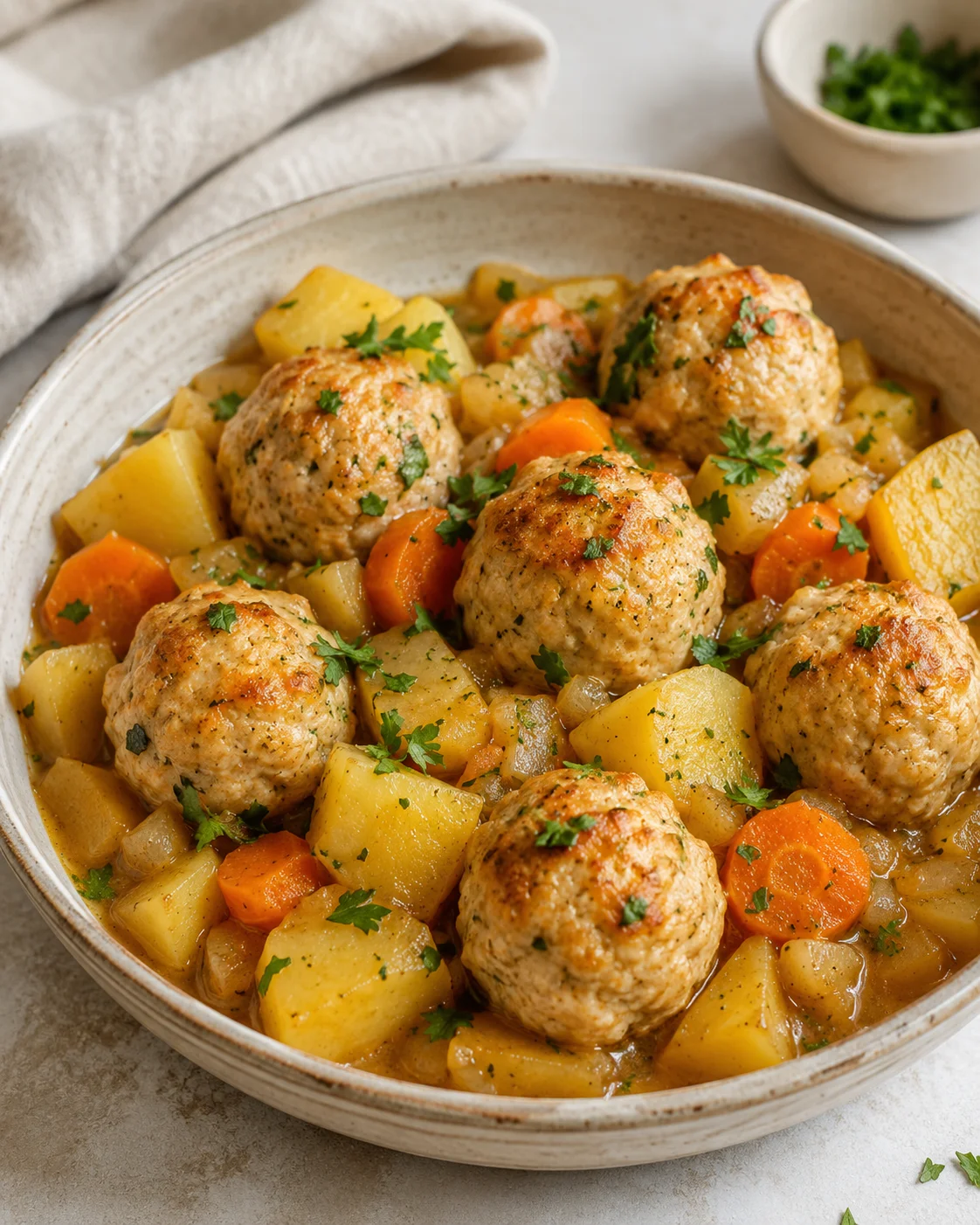 Potatoes with chicken meatballs