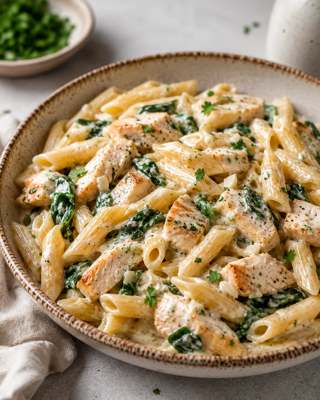 Pasta with chicken and yogurt sauce