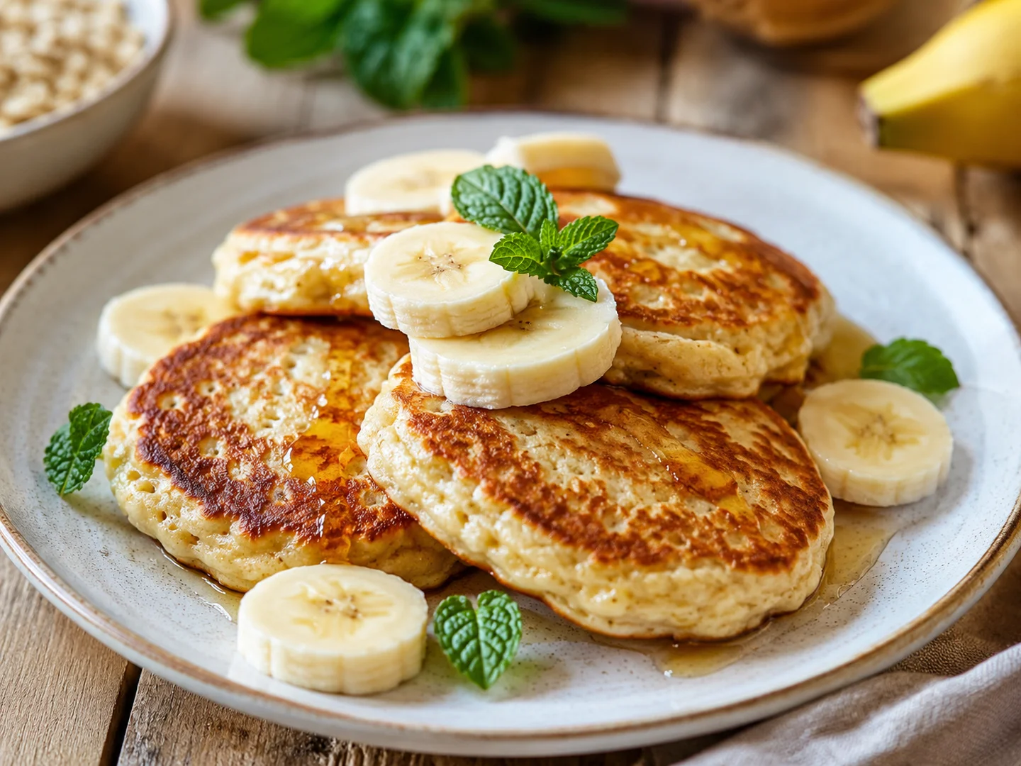 Oat, curd cheese and banana pancakes
