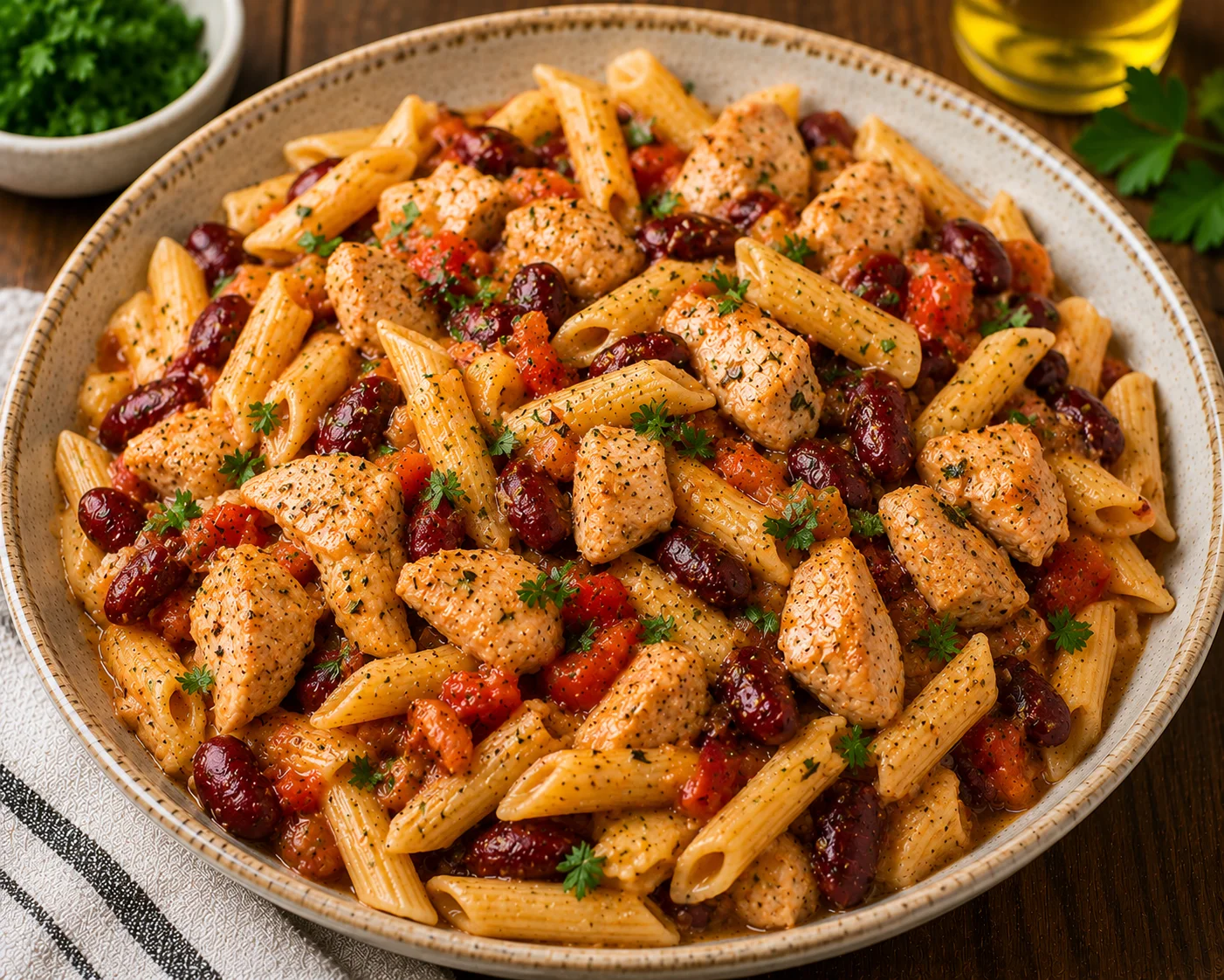 Chicken with pasta and beans