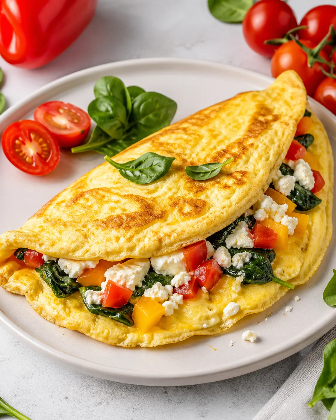 Omelette with curd cheese and vegetables