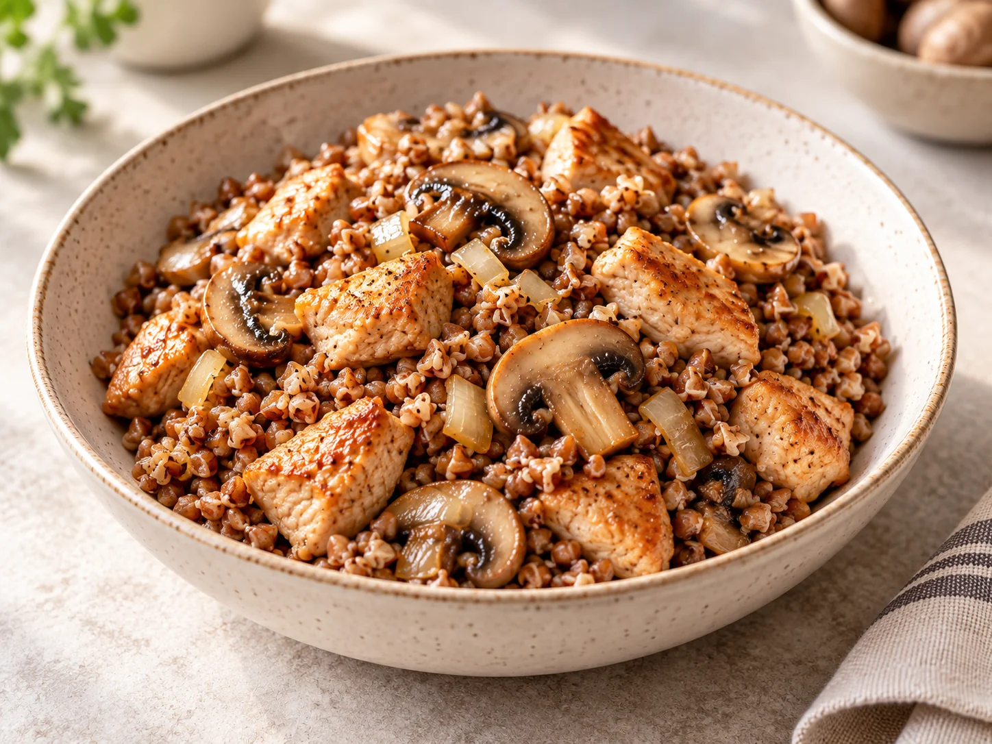Buckwheat with turkey and mushrooms