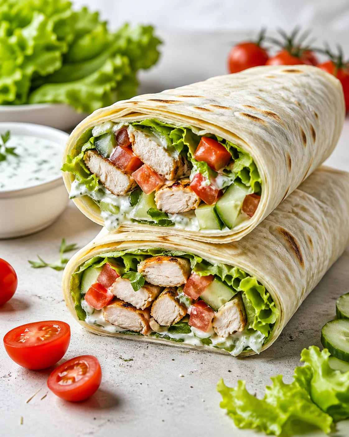 Lavash with chicken and vegetables
