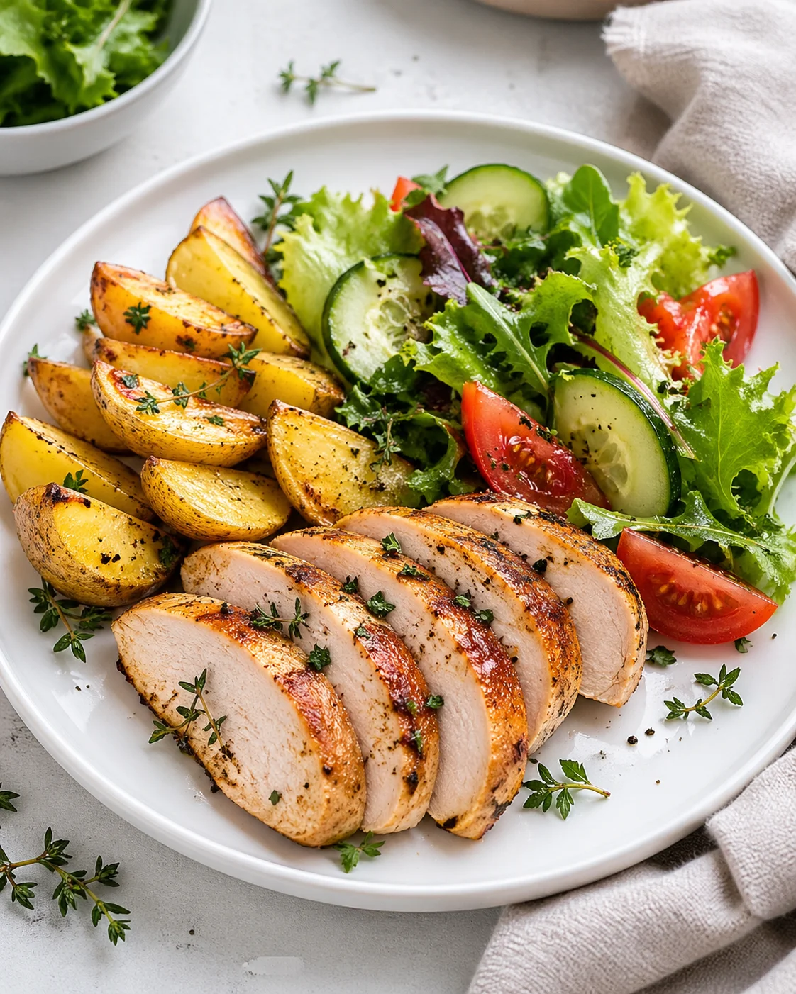 Turkey with potatoes and green salad