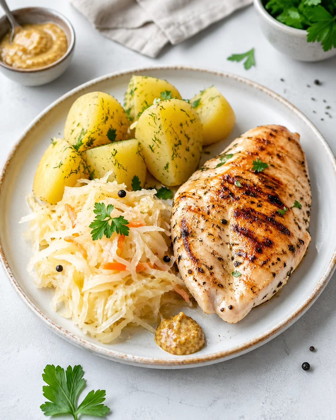 Chicken breast with sauerkraut and potato