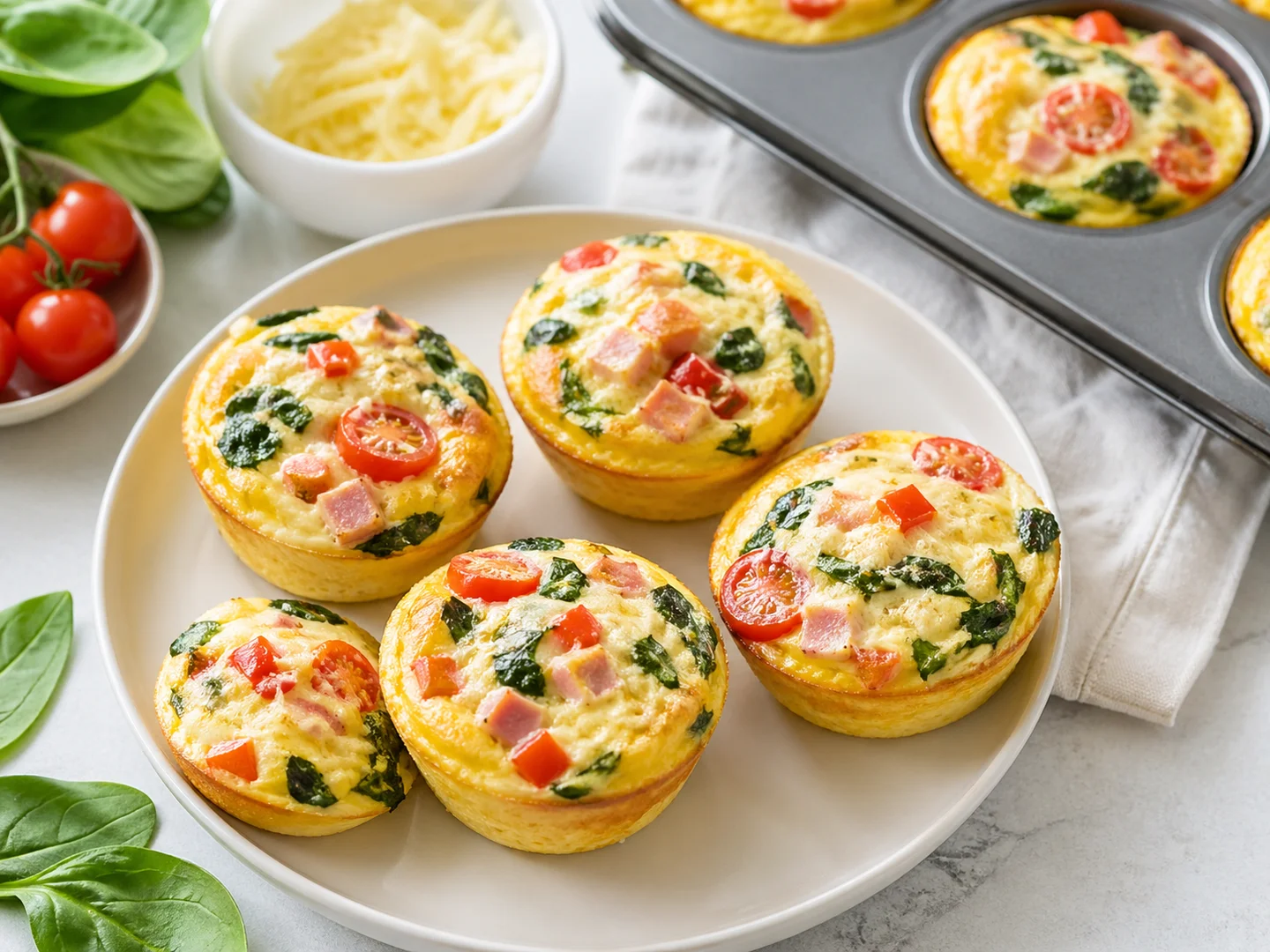 Egg muffins with vegetables and ham