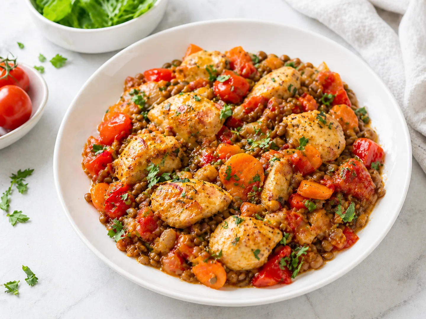 Курица с чечевицей и овощами