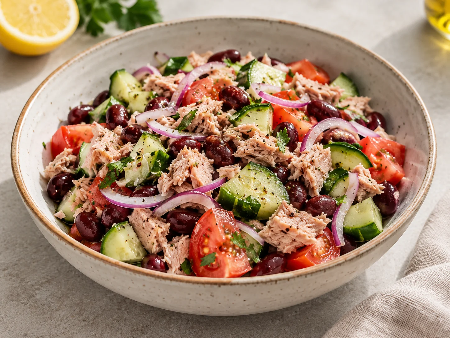 Tuna with beans and cucumber