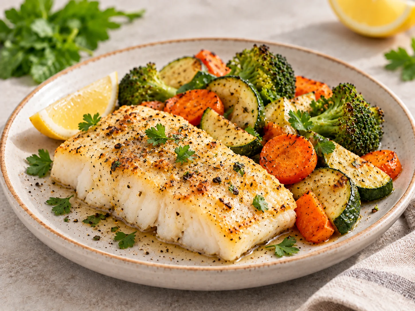 Roasted cod with vegetables