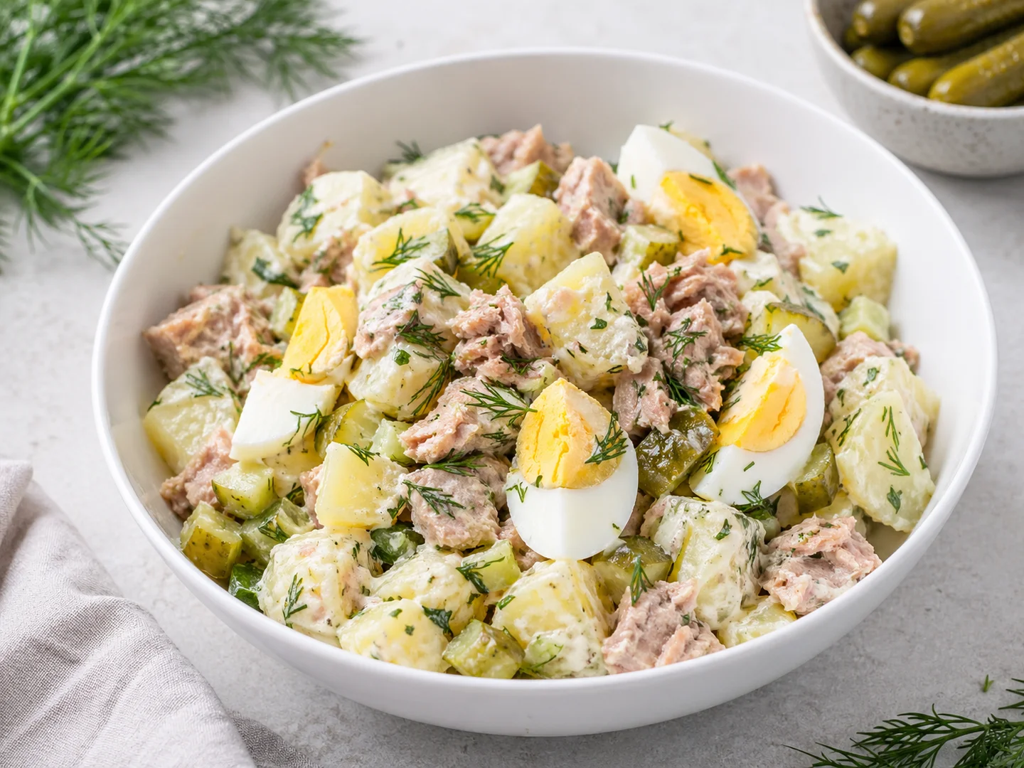 Potato salad with tuna without mayonnaise