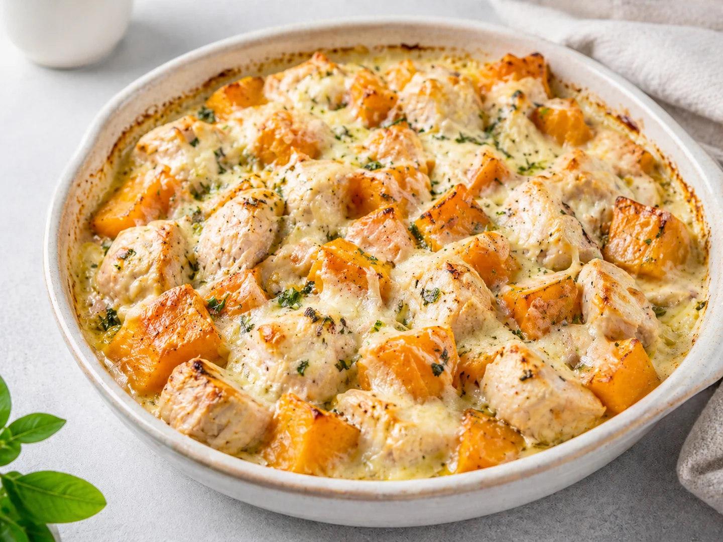 Тыква с курицей и сыром light в духовке