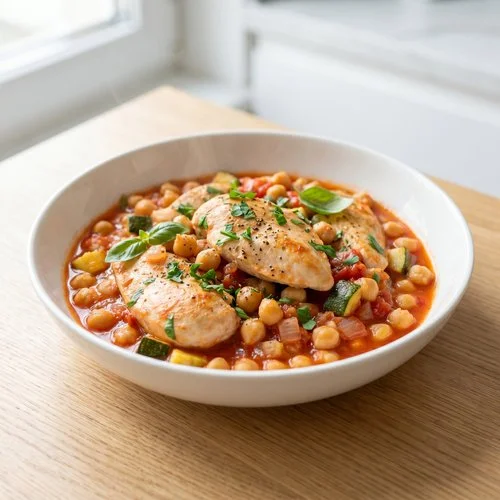 Chicken with chickpeas in tomato sauce