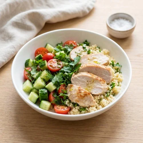 Salad with turkey, couscous and herbs