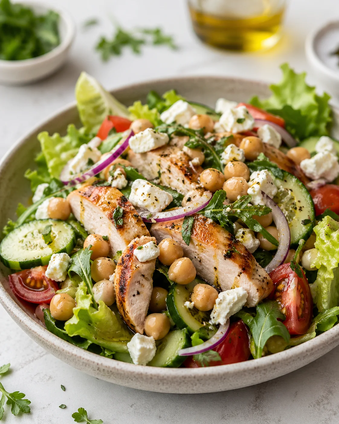 Chicken salad with chickpeas and feta