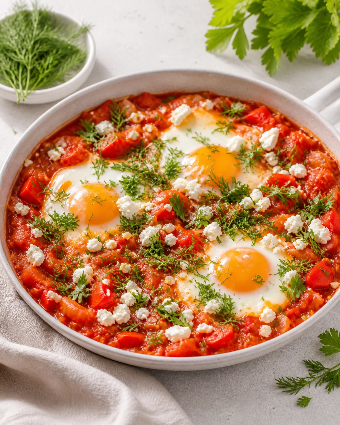Shakshuka with cheese and herbs