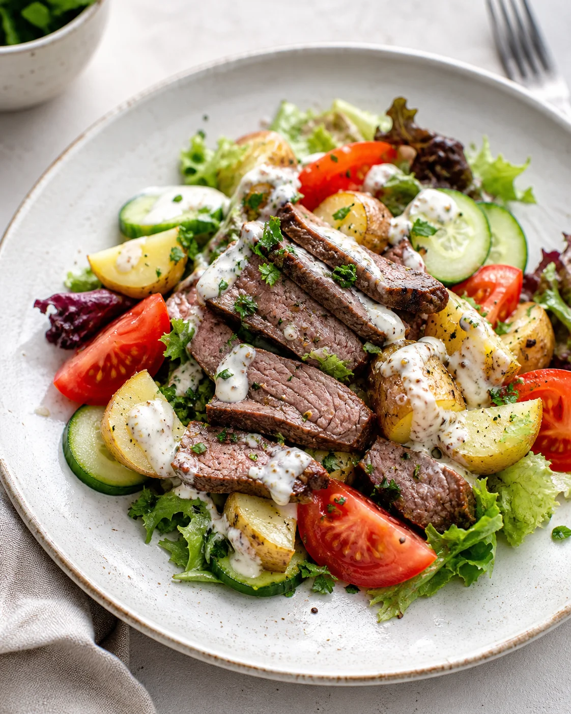 Salad with beef, potatoes and vegetables