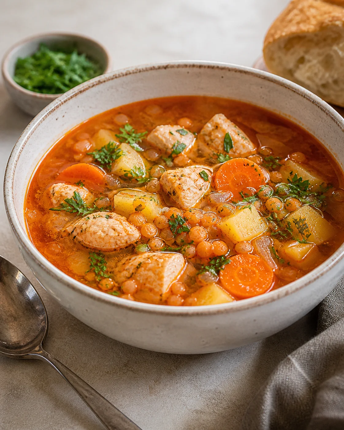 Chicken soup with lentils
