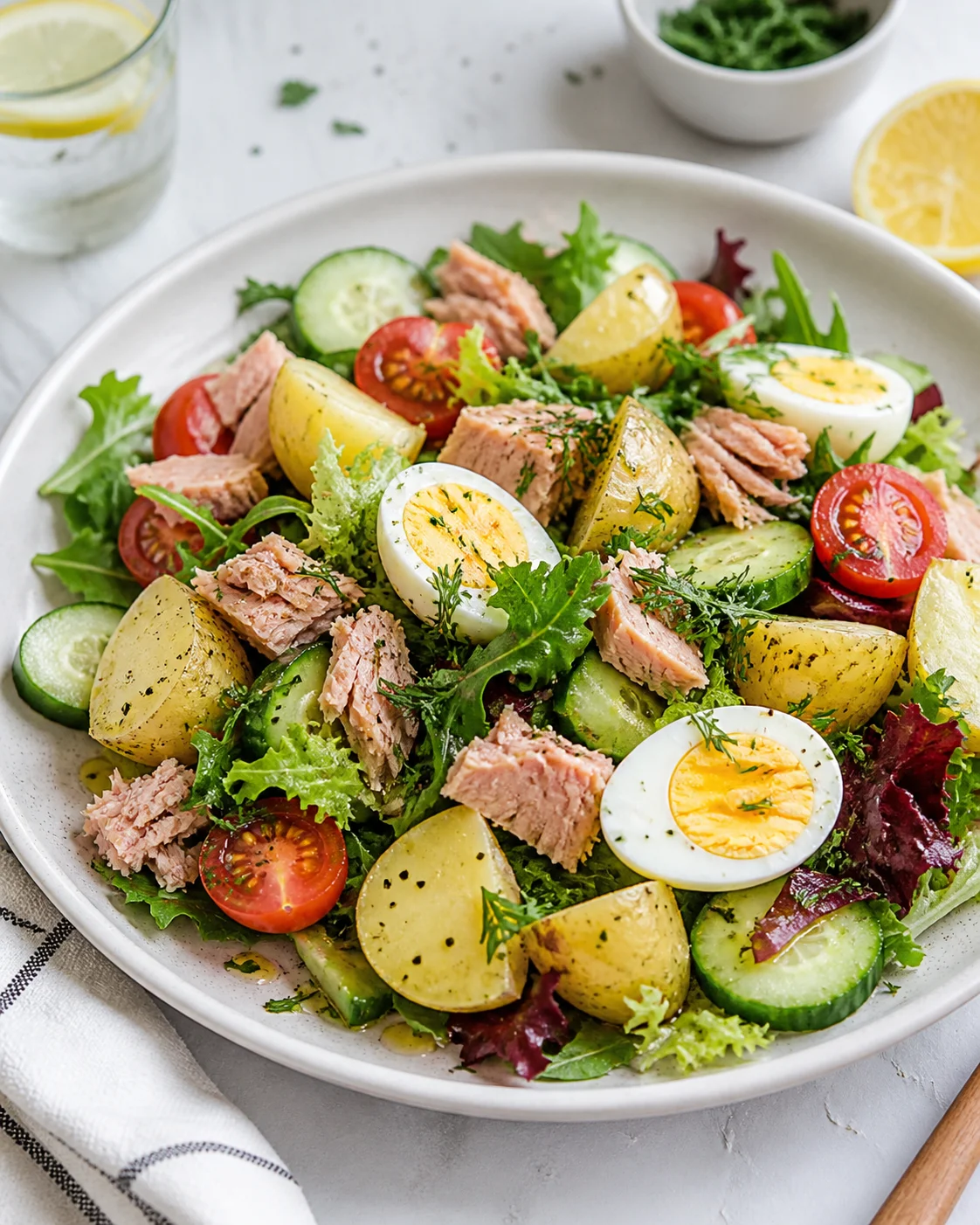 Salad with egg, tuna and new potatoes