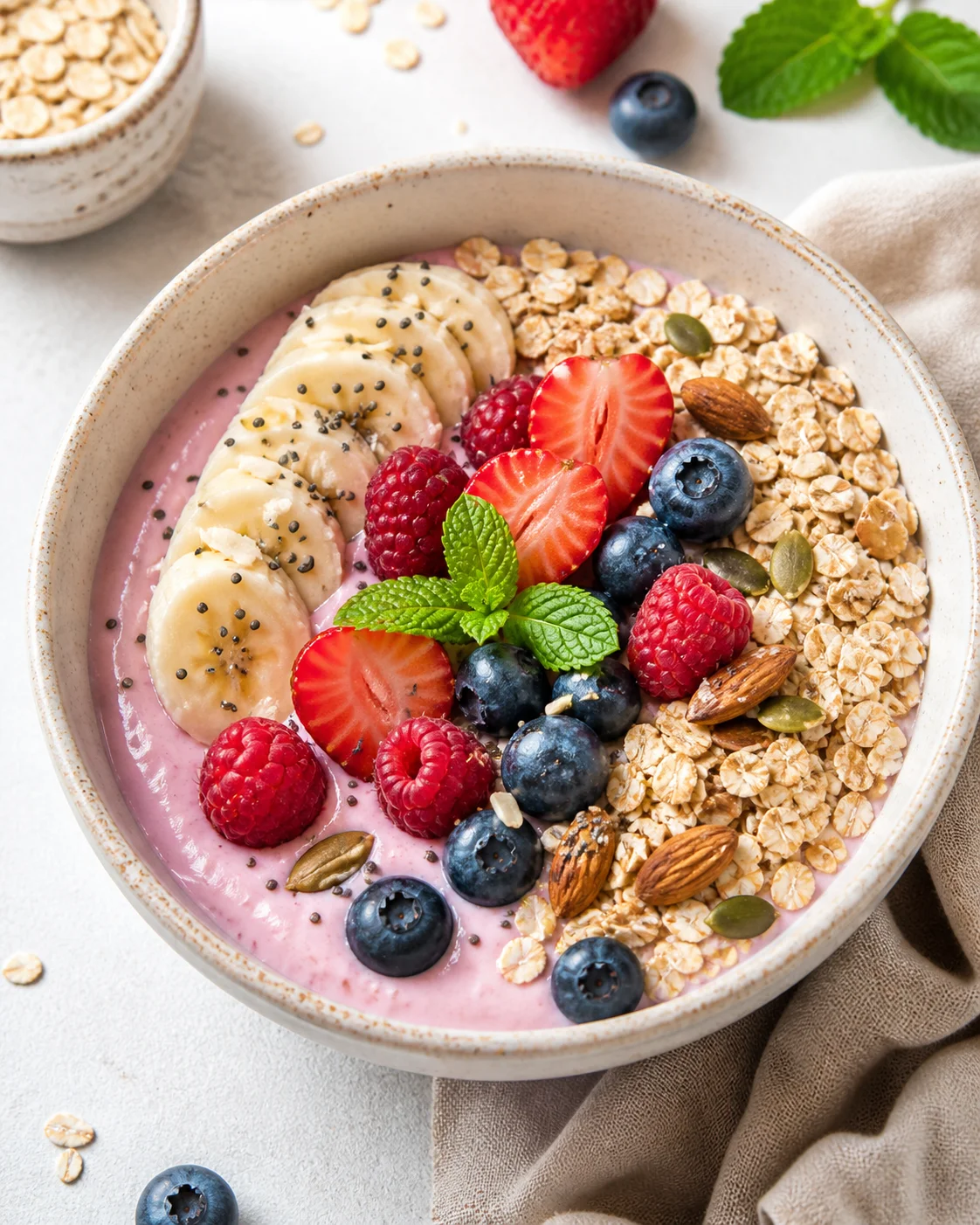 Yogurt smoothie bowl with oats
