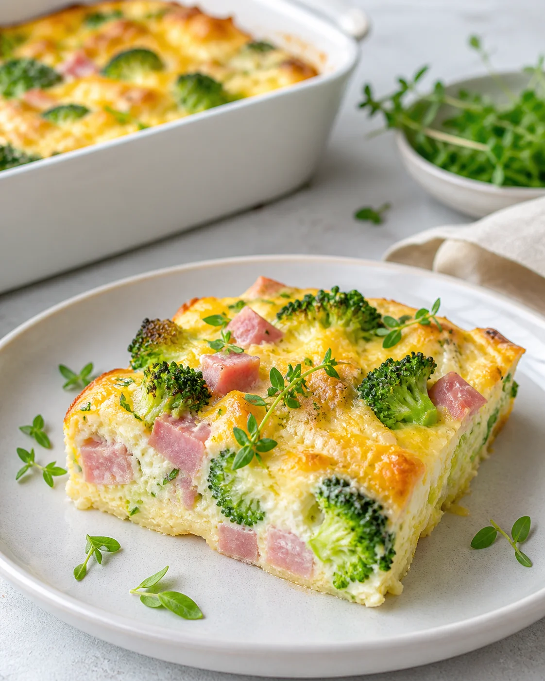 Pieczony omlet z brokułami i szynką z indyka