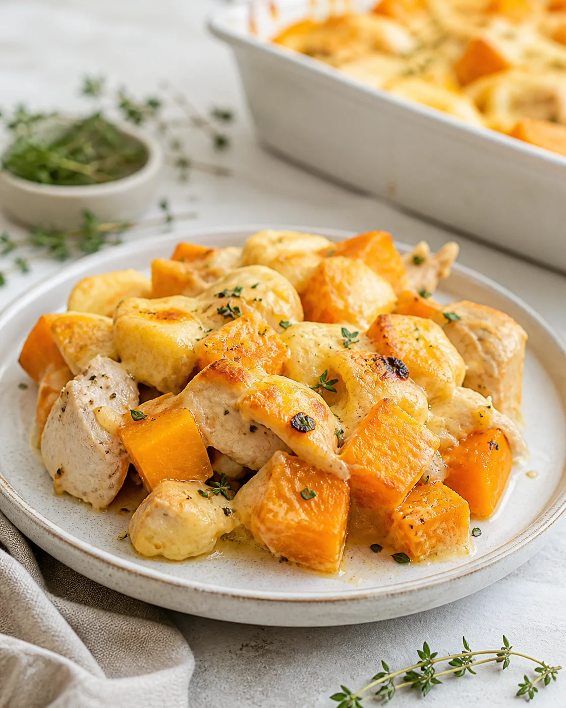 Baked pumpkin with chicken and cheese
