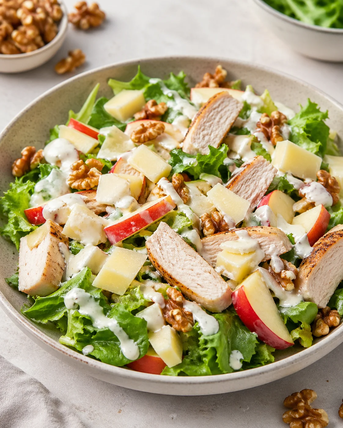 Chicken salad with apple, cheese and nuts