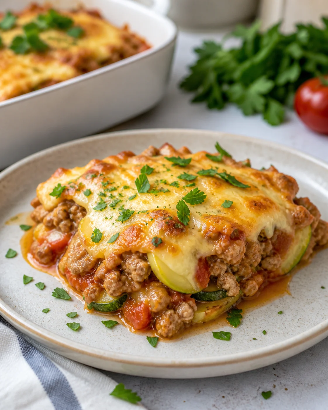 Pieczona cukinia z mięsem mielonym i serem