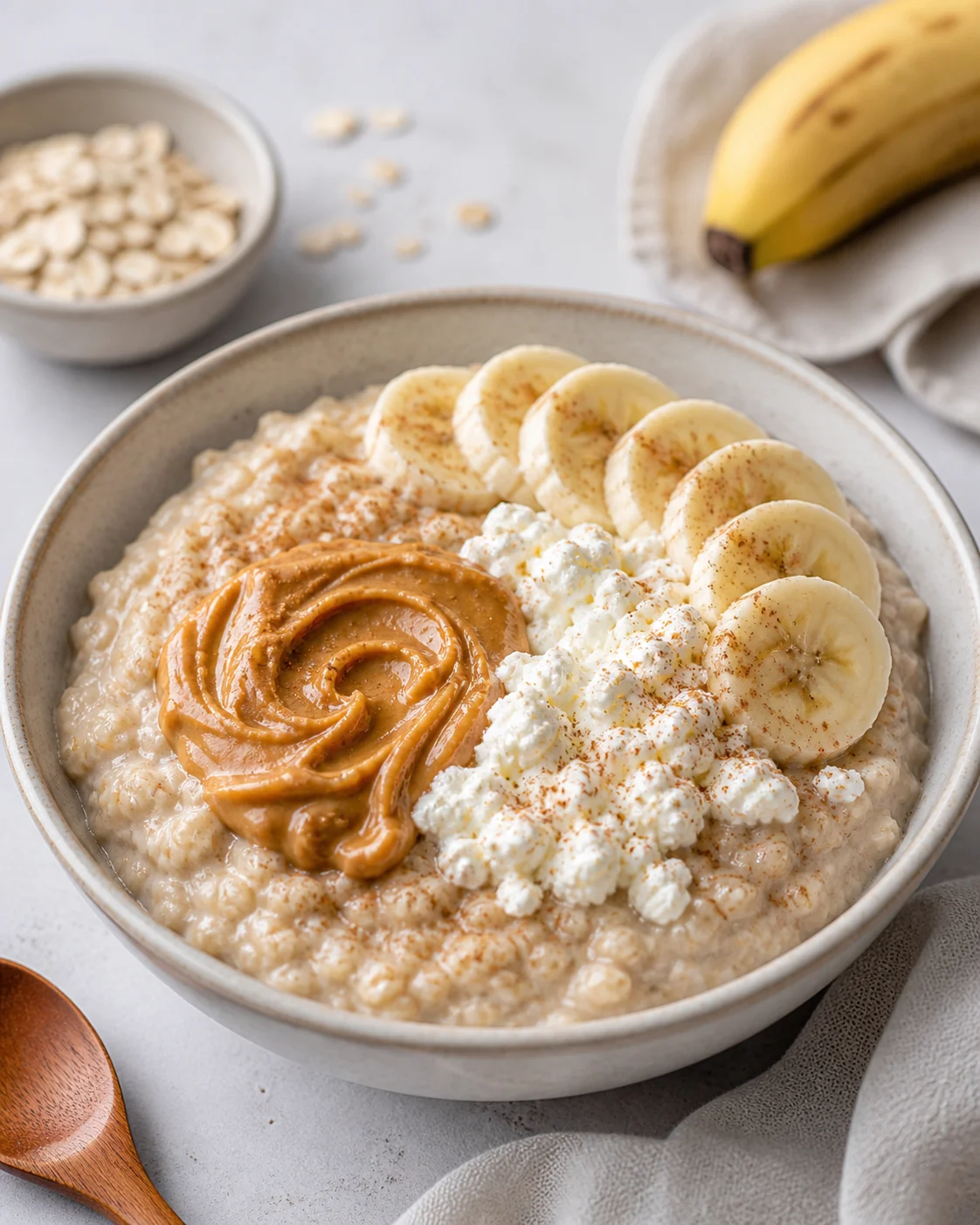 Oatmeal with peanut butter and curd cheese