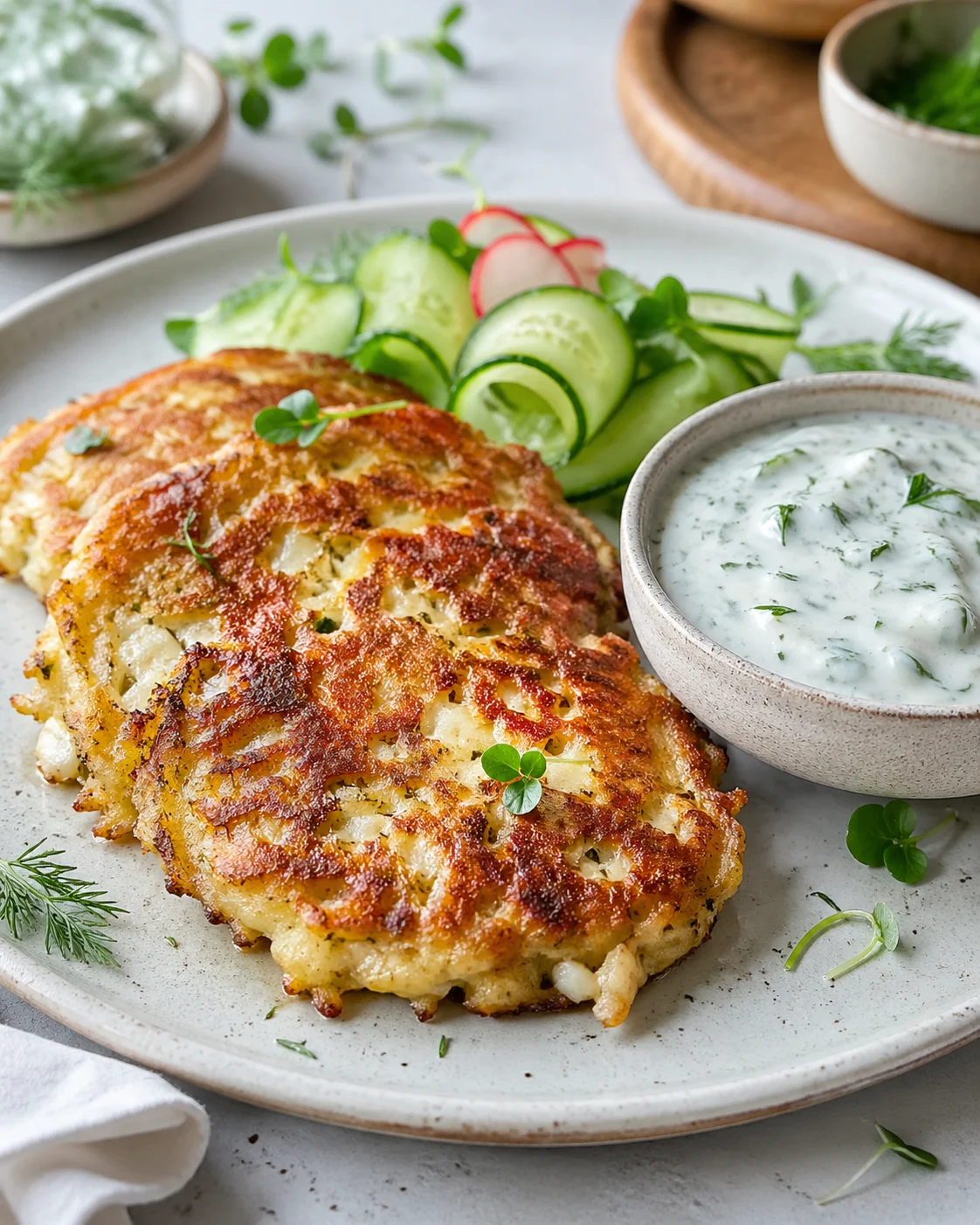 Картофельные драники с курицей и йогуртовым соусом