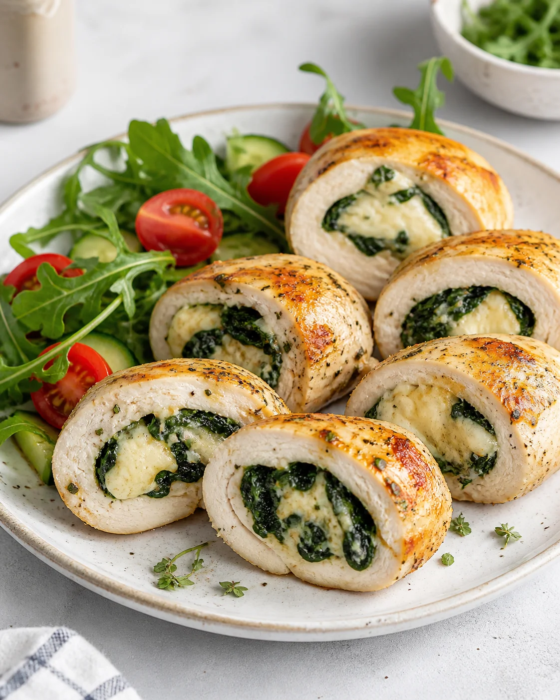 Chicken rolls with cheese and spinach