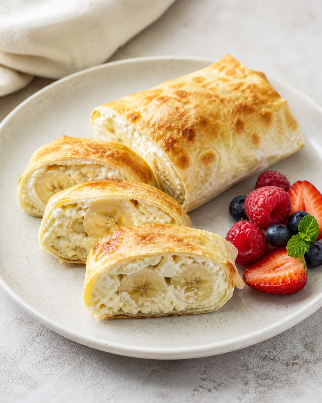 Lavash roll with curd cheese and banana