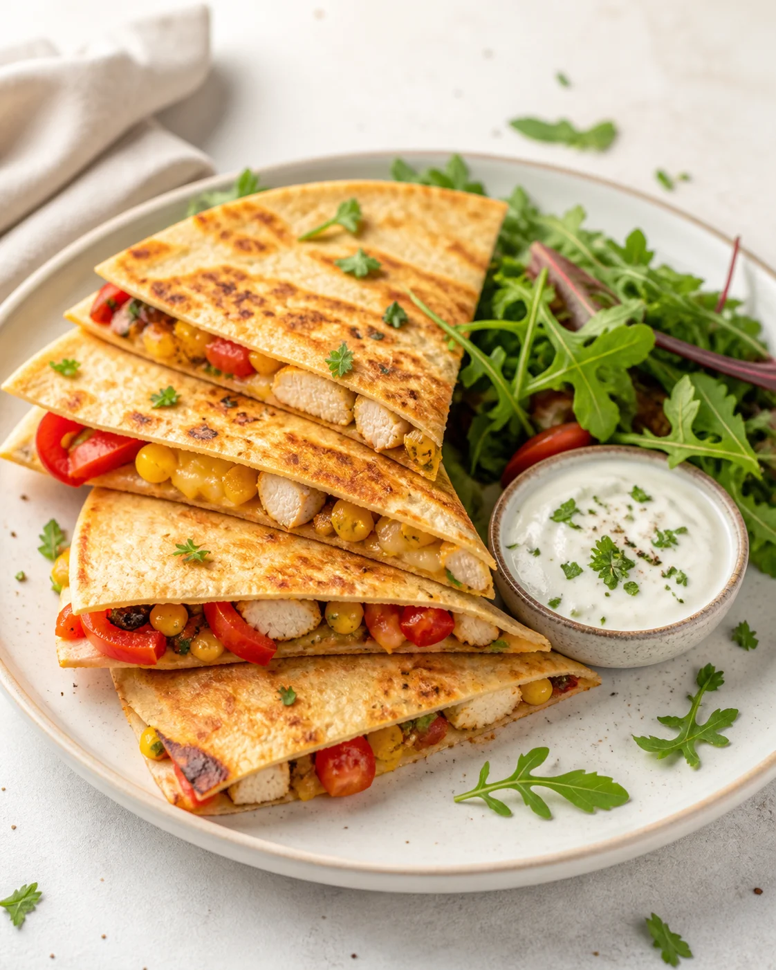 Chicken quesadilla with vegetables and cheese