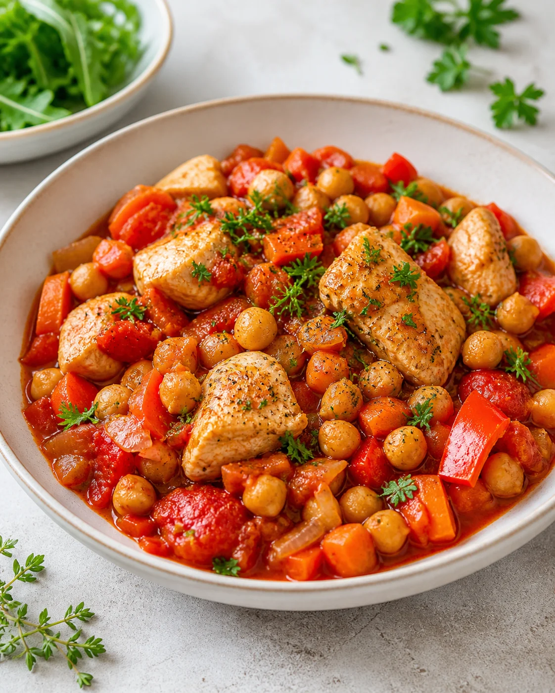 Chicken stew with chickpeas and tomatoes