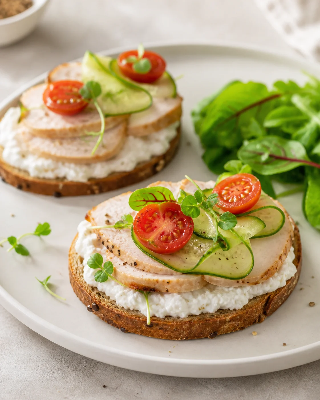Toast with ricotta, turkey and vegetables