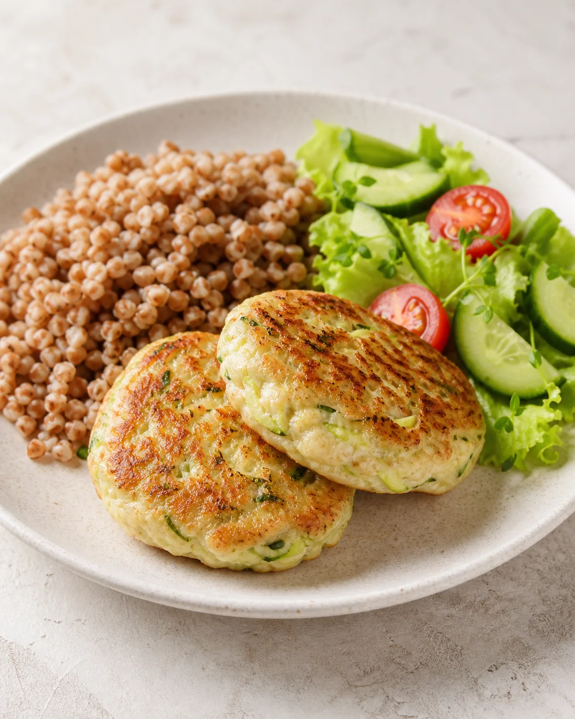 Chicken and zucchini cutlets with buckwheat