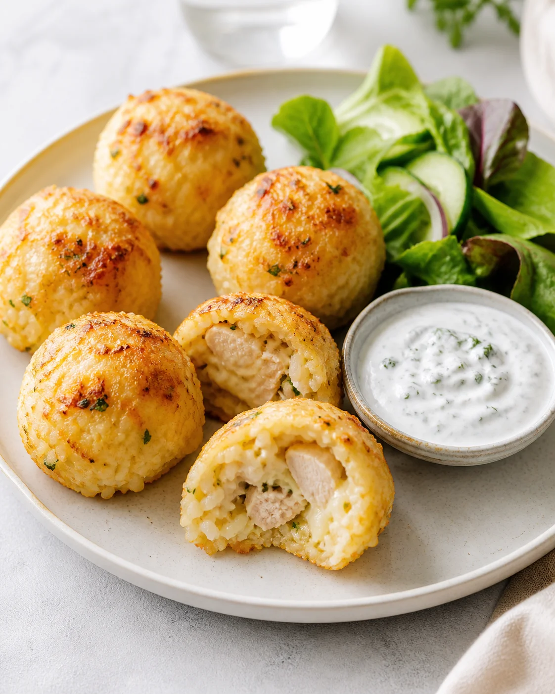 Rice balls with chicken and cheese