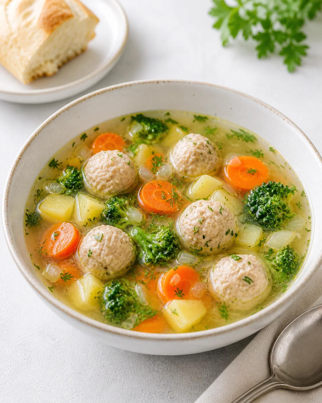 Vegetable soup with turkey meatballs