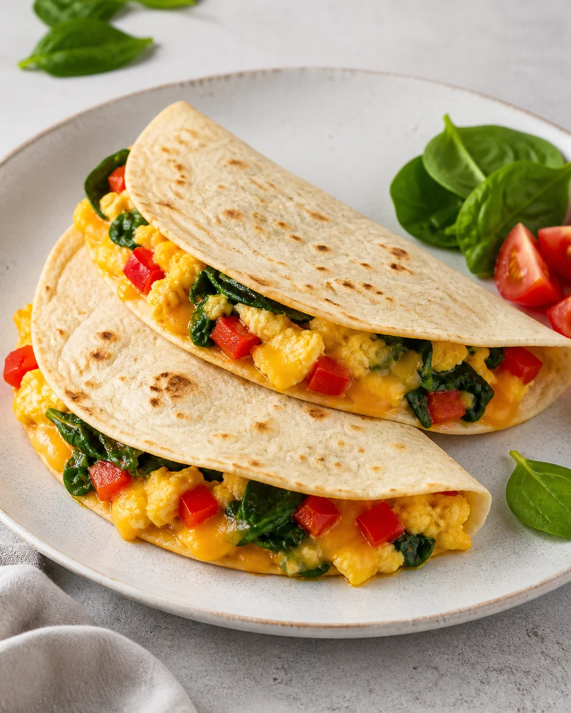 Tortilla with egg, cheese and vegetables